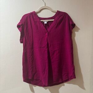 Liz Claiborne V-Neck Short Sleeve Top - Magenta